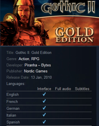Gothic II: Gold Edition Steam - Click Image to Close